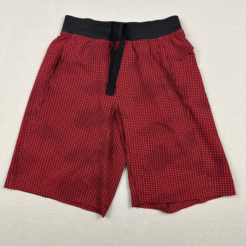 Lululemon Shorts Men Small Red Check Linerless Running Lightweight Drawstring M